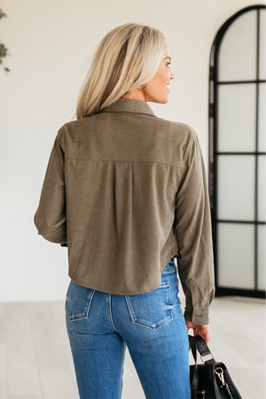 Urban Corduroy Cropped Shirt - Olive, Closet Candy, 5