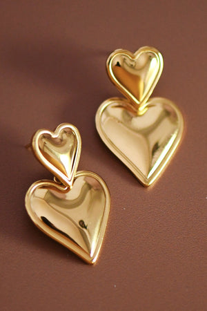 Falling for You Heart Drop Earrings - Gold, Closet Candy, 4