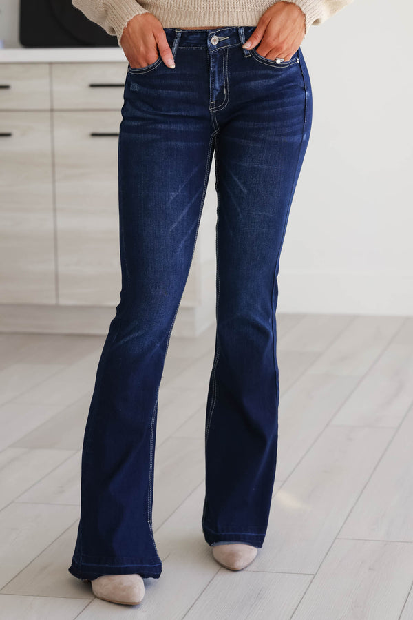 KANCAN Heidi Mid Rise Flare Jeans - Dark Wash - Closet Candy Boutique