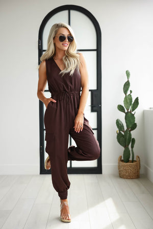 On Point Cargo Jumpsuit  - Coffee, Closet Candy, 2