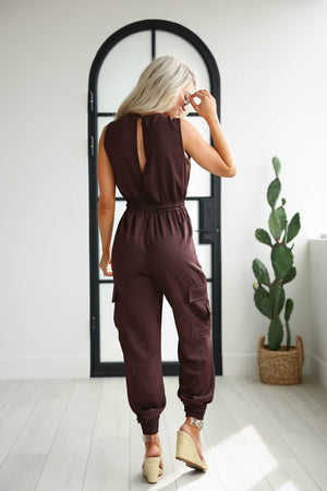 On Point Cargo Jumpsuit  - Coffee, Closet Candy, 4