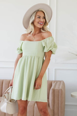 Spring Breeze Puff Sleeve Mini Dress - Green, Closet Candy, 3