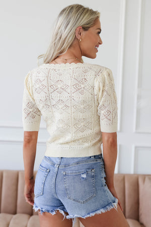 Lace Elegance Crochet Knit Top - Ivory, Closet Candy, 6