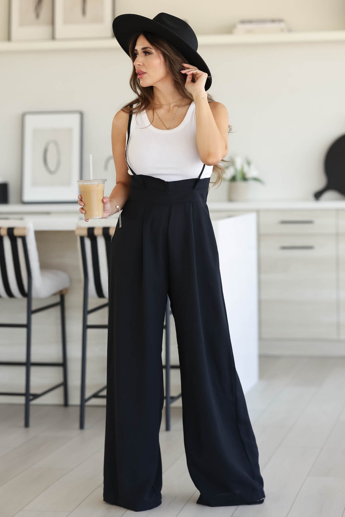 Here For A While Wide Leg Suspender Pants - Black - Closet Candy Boutique