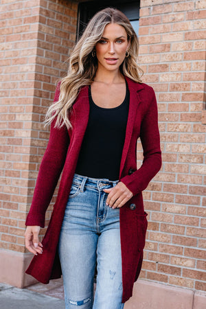 Never On Time Longline Cardigan - Dark Red, Closet Candy, 1