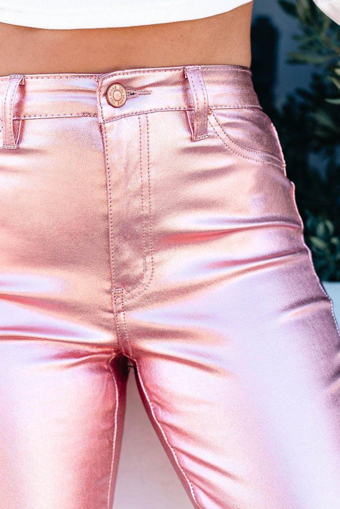YMI High Rise Metallic Skinny Jeans-Hot Pink| Shop Bella Grace