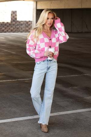 Nobody Even Knows Checker Cardigan - Pink, Closet Candy, 11