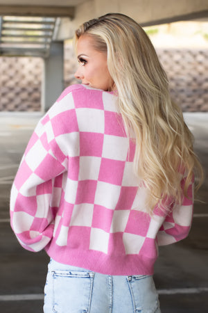 Nobody Even Knows Checker Cardigan - Pink, Closet Candy, 8