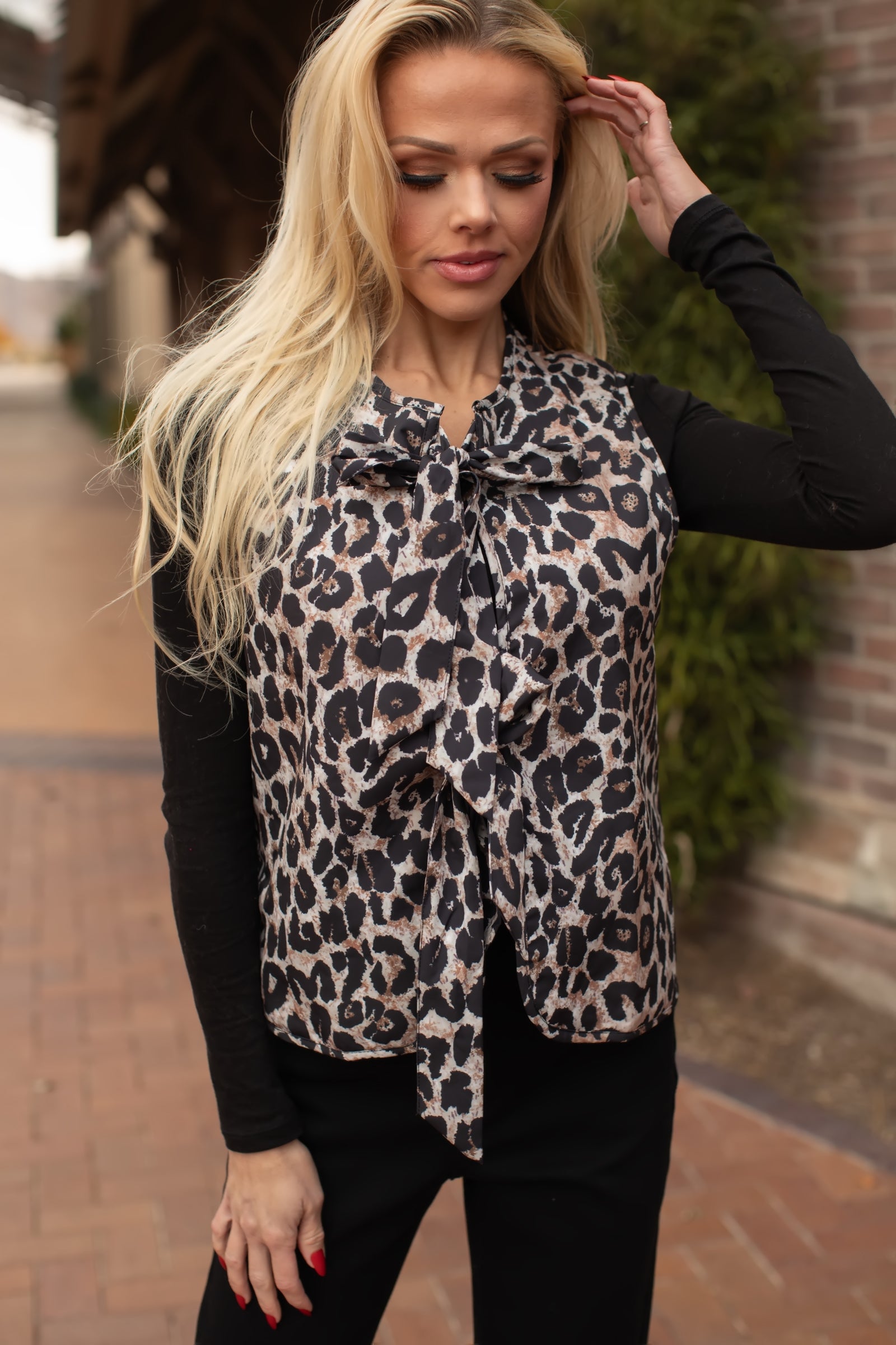 She's A Charmer Sleeveless Tie Vest- Leopard, Closet Candy, 1