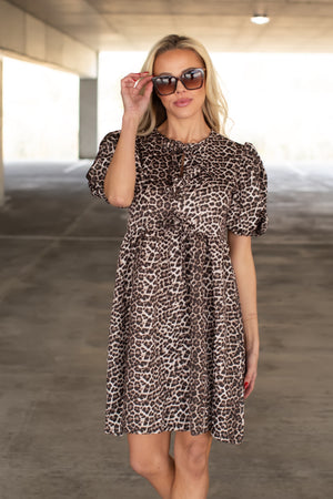 Just Stick Around Puff Sleeve Dress - Leopard, Closet Candy, 1