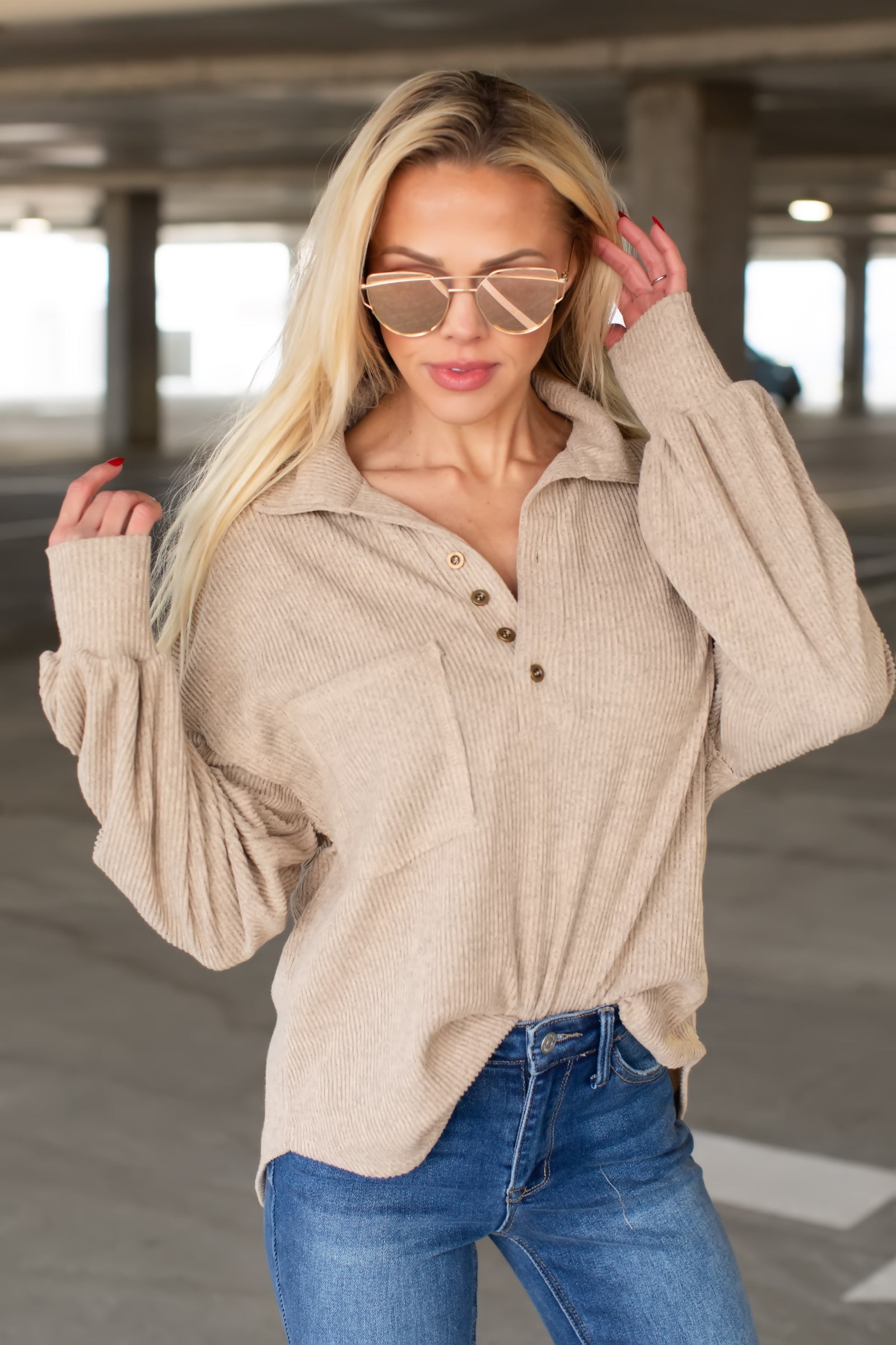 Then Darlin' Let Me Know Henley Sweater - Khaki, Closet Candy, 5