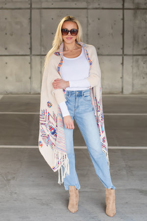 Gotta Get Over Geometric Tassel Shawl - Ivory, Closet Candy, 1