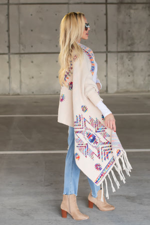 Gotta Get Over Geometric Tassel Shawl - Ivory, Closet Candy, 5