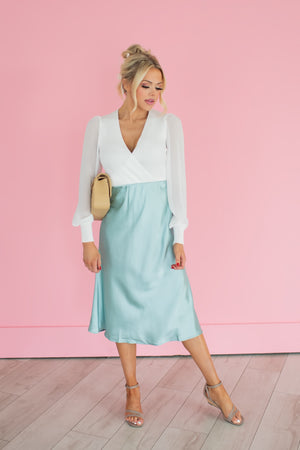 Head Still Satin Midi Skirt - Ice Mint, Closet Candy, 1