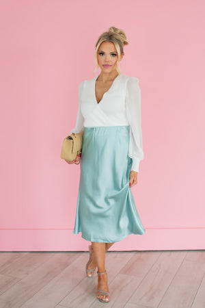 Head Still Satin Midi Skirt - Ice Mint, Closet Candy, 6