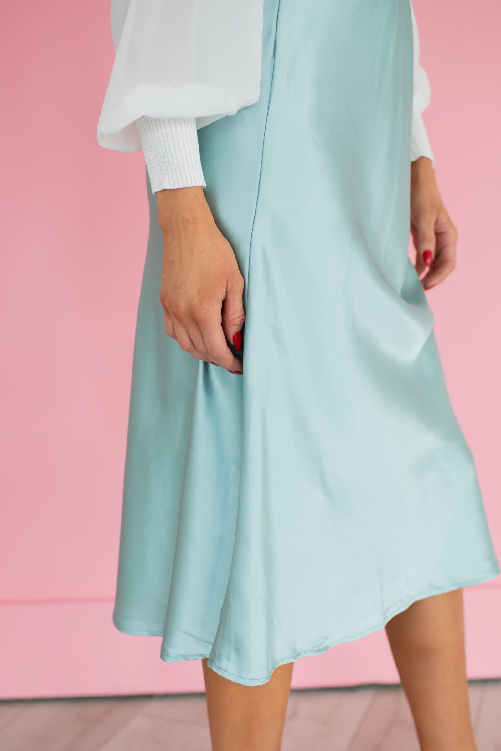 Head Still Satin Midi Skirt - Ice Mint, Closet Candy, 1