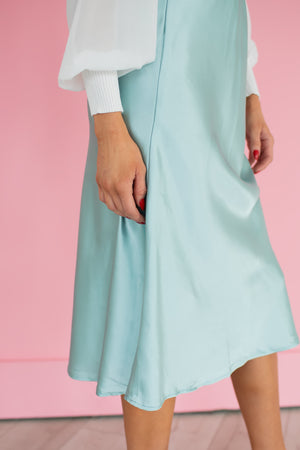 Head Still Satin Midi Skirt - Ice Mint, Closet Candy, 2