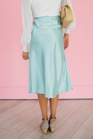 Head Still Satin Midi Skirt - Ice Mint, Closet Candy, 5