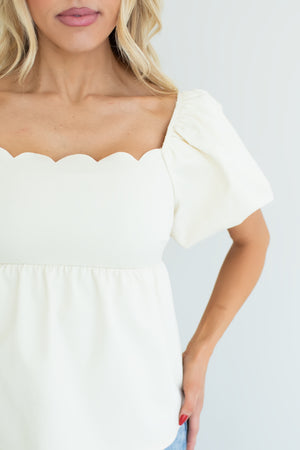 Waiting All This Scallop Top - Cream, Closet Candy, 2