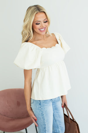 Waiting All This Scallop Top - Cream, Closet Candy, 4