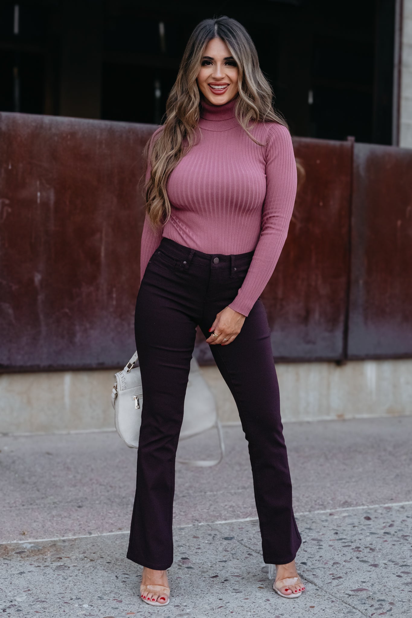 Been A Minute Ribbed Turtleneck Bodysuit - Rose, Closet Candy, 1