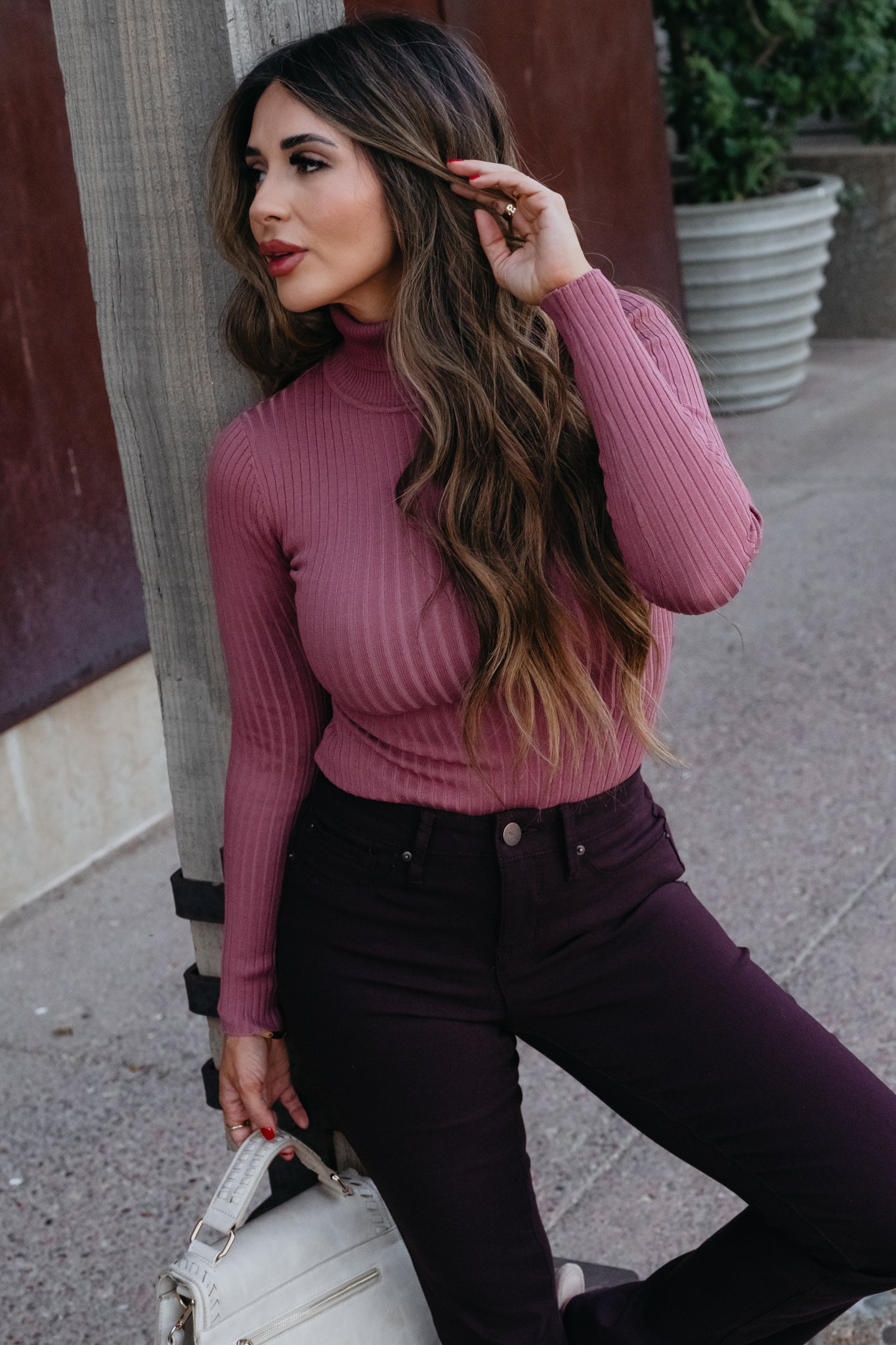 Been A Minute Ribbed Turtleneck Bodysuit - Rose, Closet Candy, 1