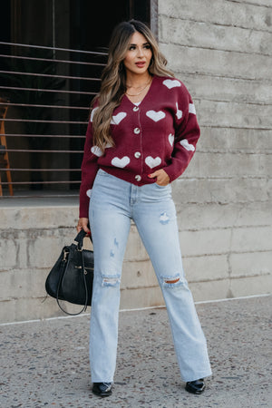 Drawing Hearts 'Round Our Names Cardigan - Burgundy, Closet Candy, 2