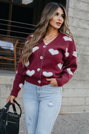 Drawing Hearts 'Round Our Names Cardigan - Burgundy, Closet Candy, 3