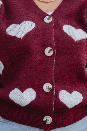 Drawing Hearts 'Round Our Names Cardigan - Burgundy, Closet Candy, 6