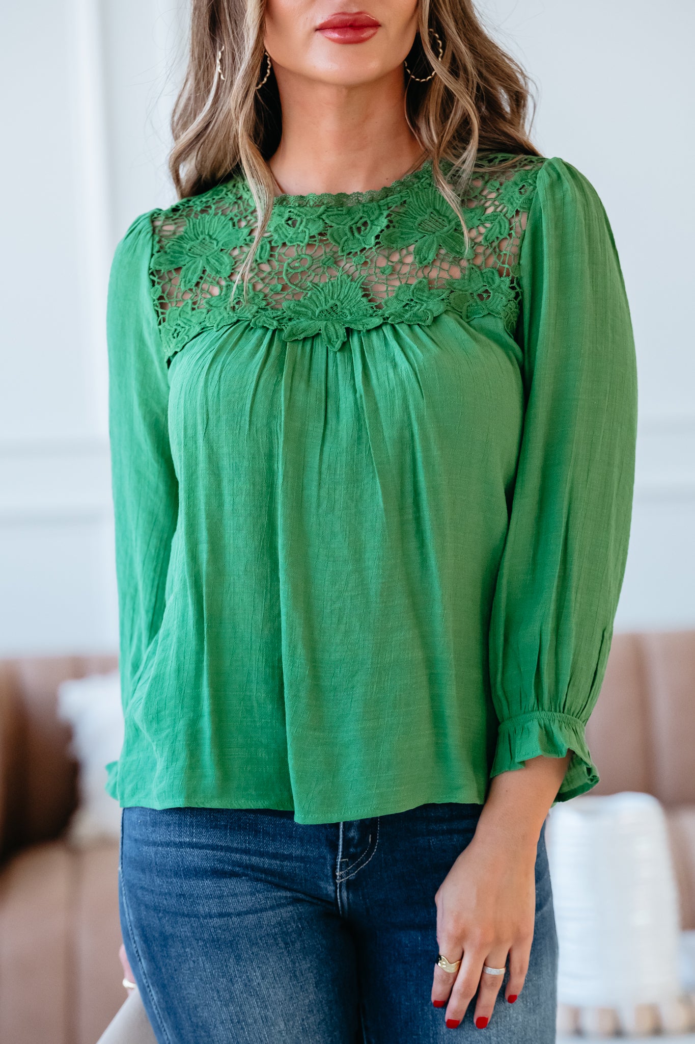 Divine Threads Crochet Lace Top - Green, Closet Candy, 1