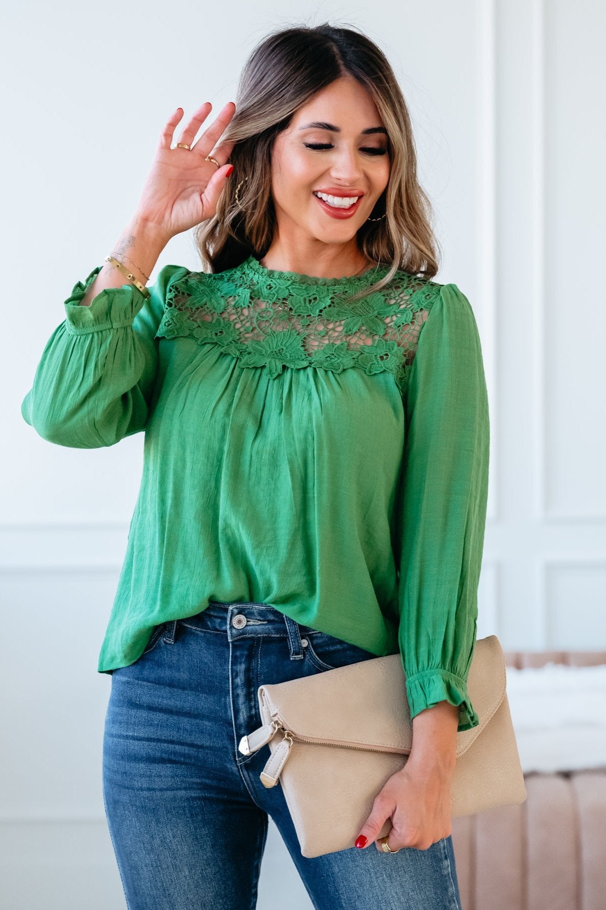 Divine Threads Crochet Lace Top - Green, Closet Candy, 1