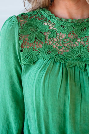 Divine Threads Crochet Lace Top - Green, Closet Candy, 7