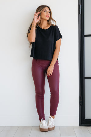 For The Likes Vegan Leather Leggings - Wine, Closet Candy, 4