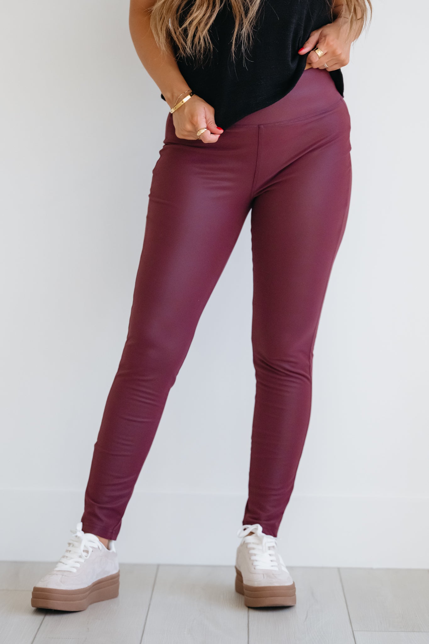 For The Likes Vegan Leather Leggings - Wine, Closet Candy, 1