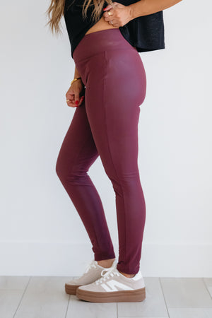 For The Likes Vegan Leather Leggings - Wine, Closet Candy, 7