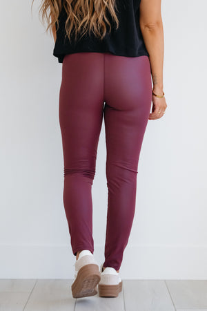 For The Likes Vegan Leather Leggings - Wine, Closet Candy, 8