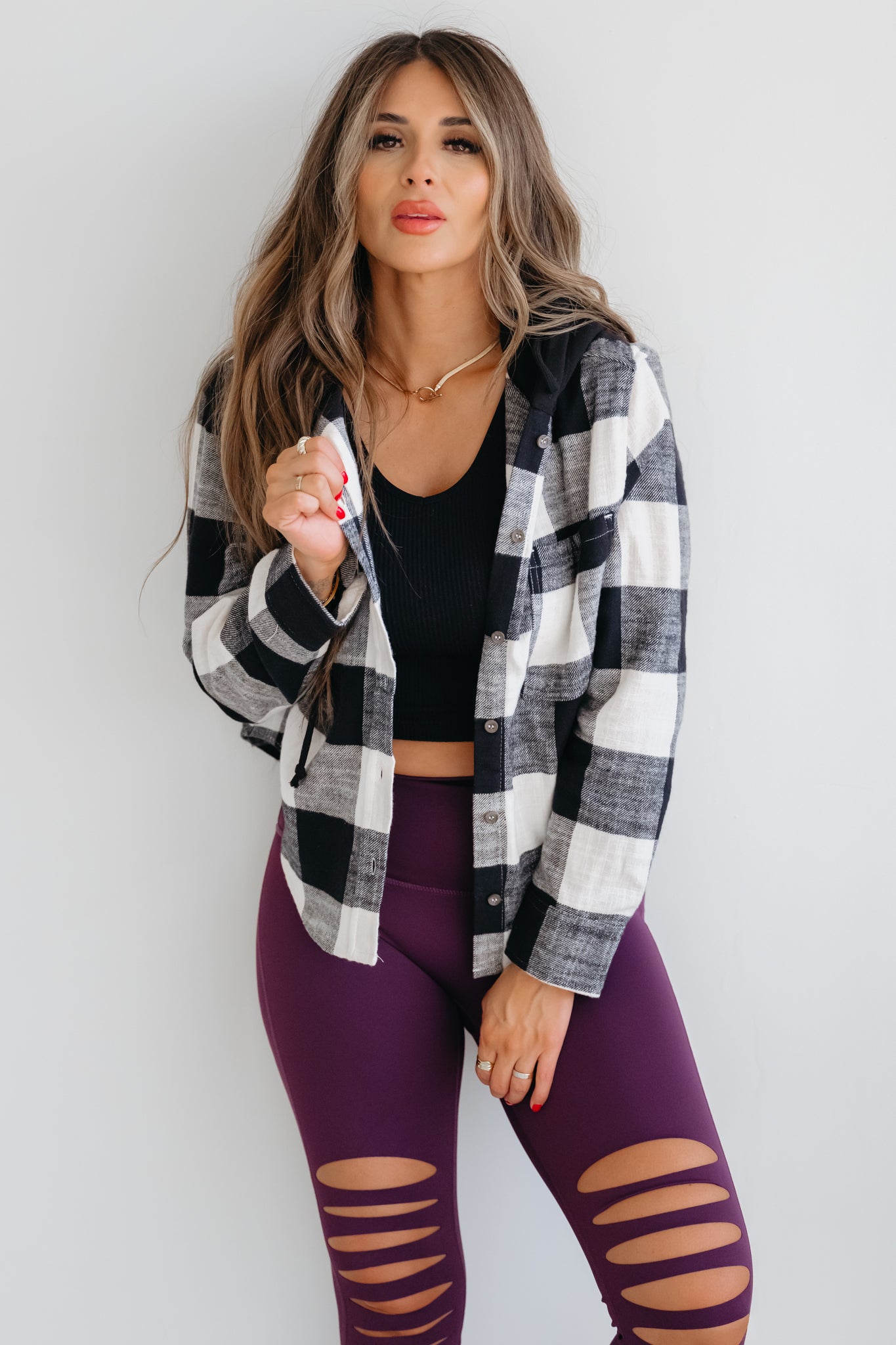 Plaid Like You Mean It Hooded Shirt - Black, Closet Candy, 1