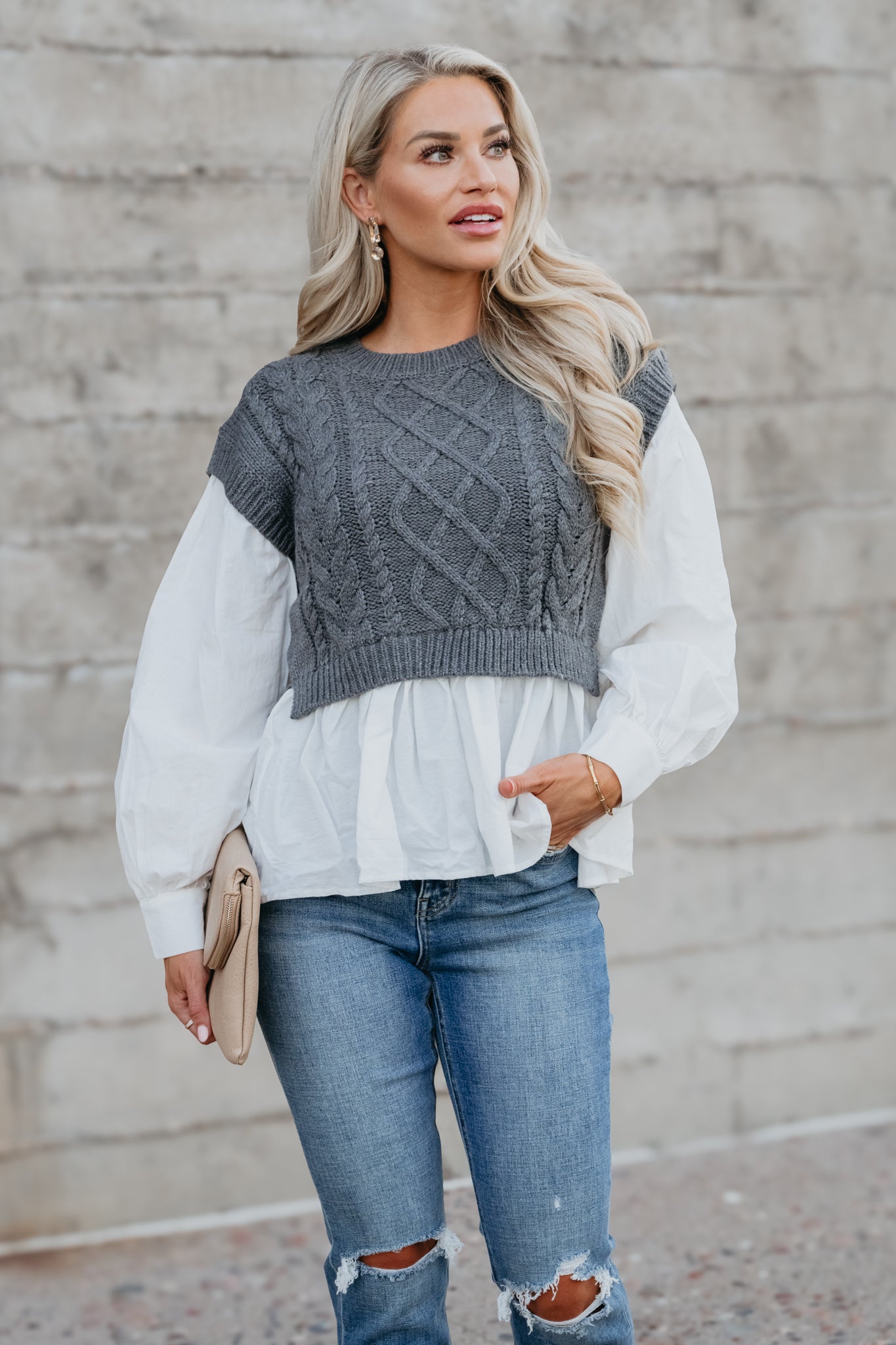 Knit Wit Vest Shirt - Grey, Closet Candy, 1