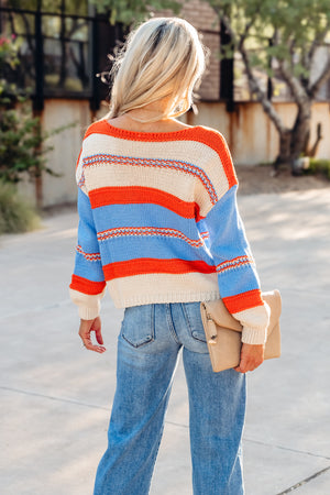 Canyon Skies Scoop Sweater - Rust/Oatmeal/Blue, Closet Candy, 6