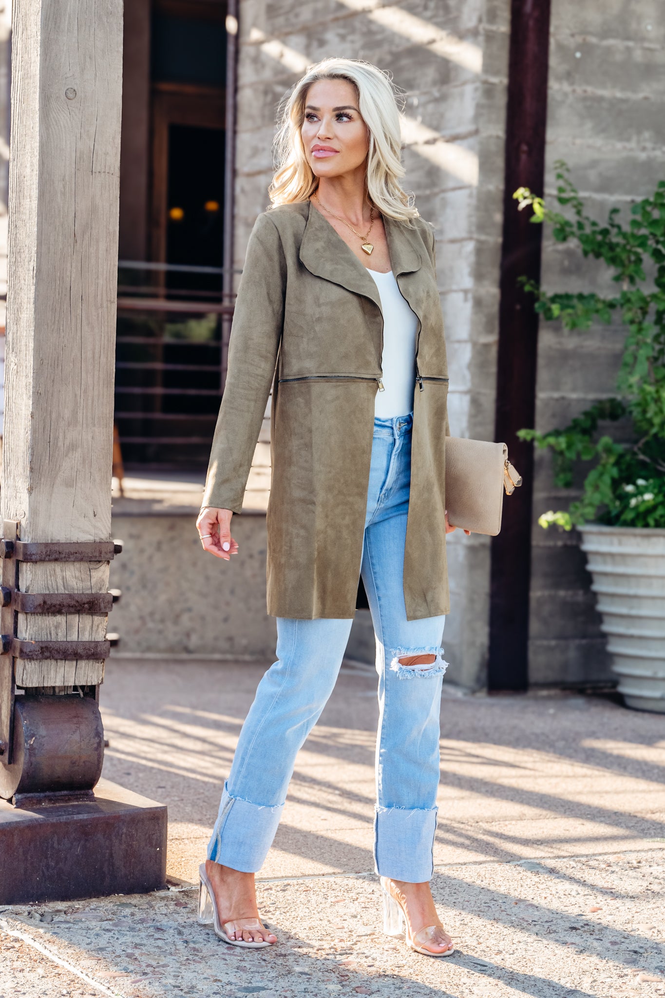 Olive Grove Duster Jacket - Olive, Closet Candy, 1