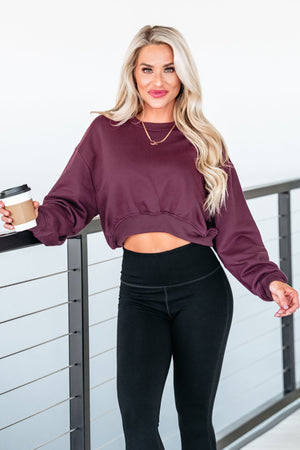 Sip and Slay Cropped Sweat Shirt - Maroon, Closet Candy, 1