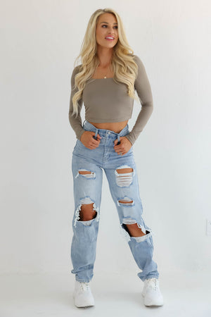 KAN CAN Tyra High Rise 90s Distressed Jeans - Light Wash closet candy 8