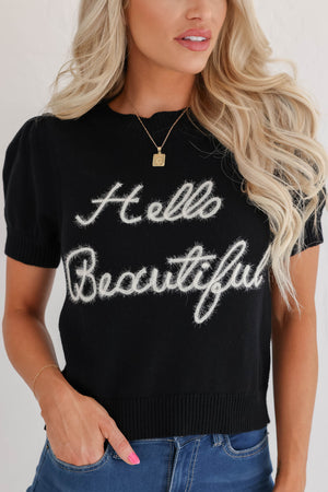 Hello Beautiful Embroidered Sweater Top - Black closet candy 1