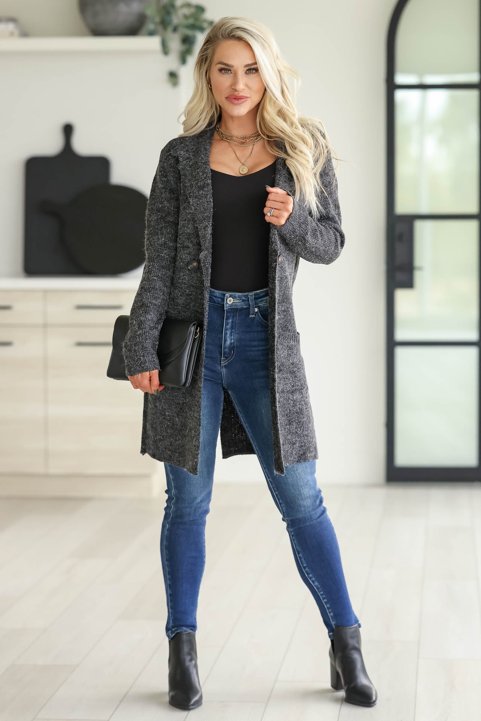 Never On Time Longline Cardigan - Charcoal, Closet Candy, 1