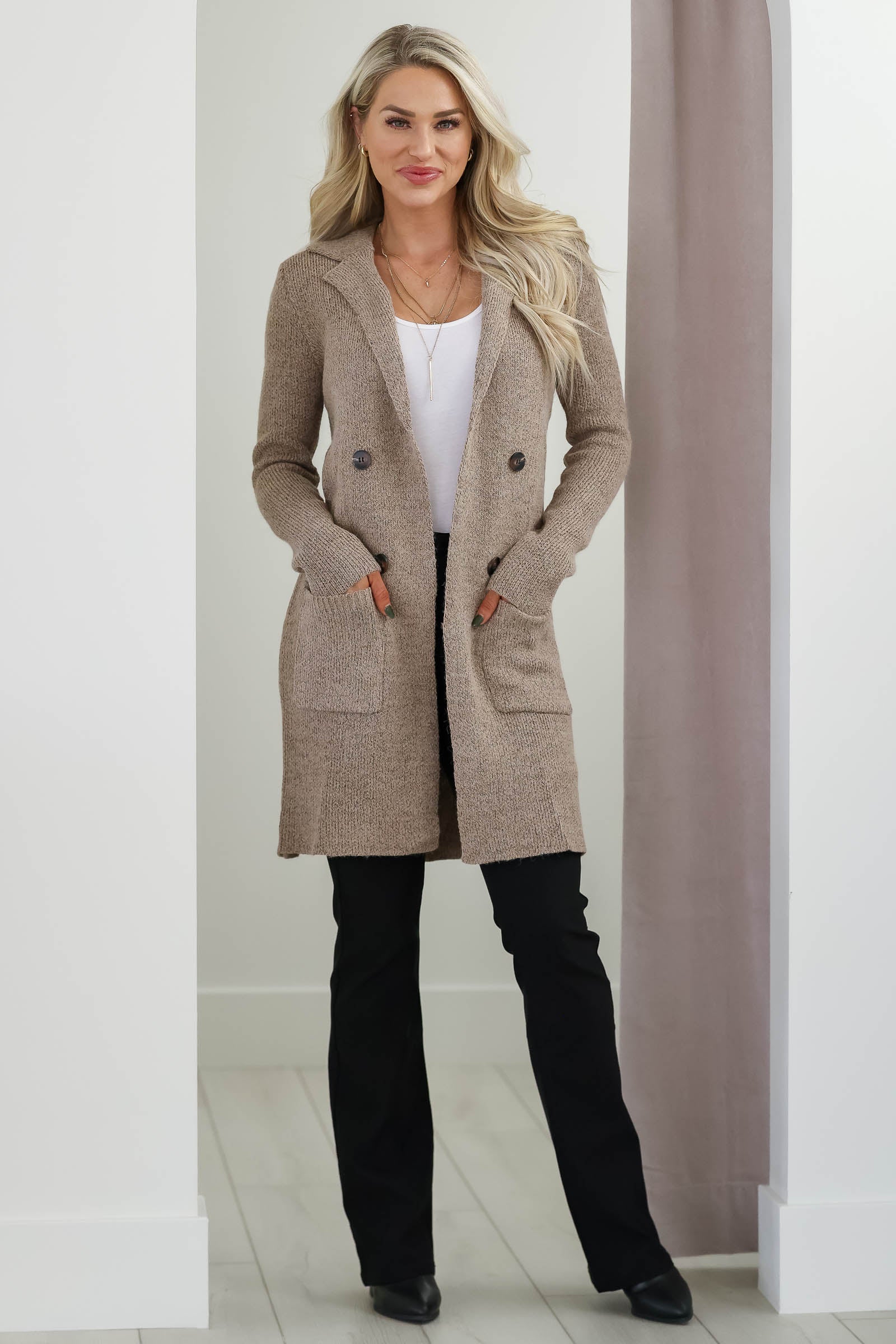 Never On Time Longline Cardigan - Heather Khaki, Closet Candy, 1