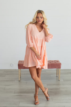 Sun-Kissed Gingham Tiered Mini Dress – Orange, Closet Candy, 3