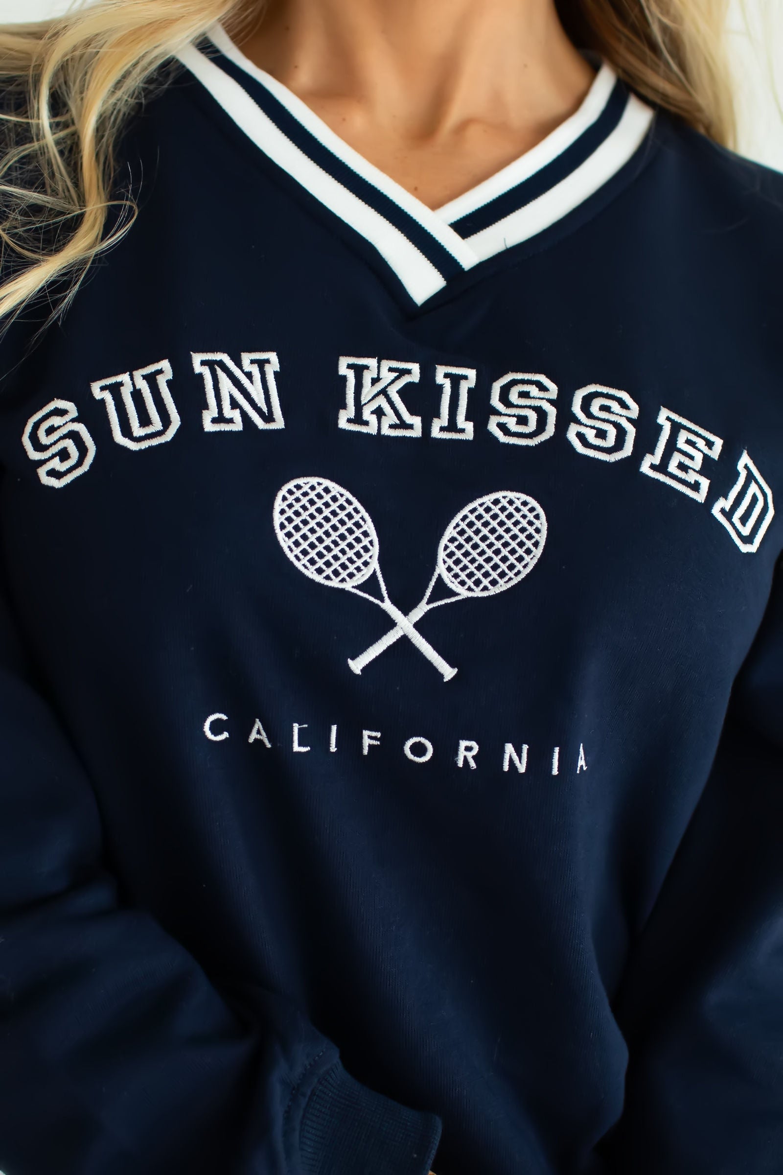 "Sun Kissed" Embroidered Sweatshirt - Navy, Closet Candy, 1