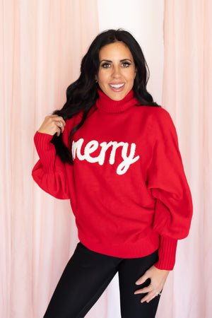 Merry Moments Turtleneck Sweater - Red, Closet Candy, 2