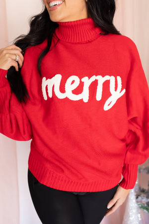 Merry Moments Turtleneck Sweater - Red, Closet Candy, 3