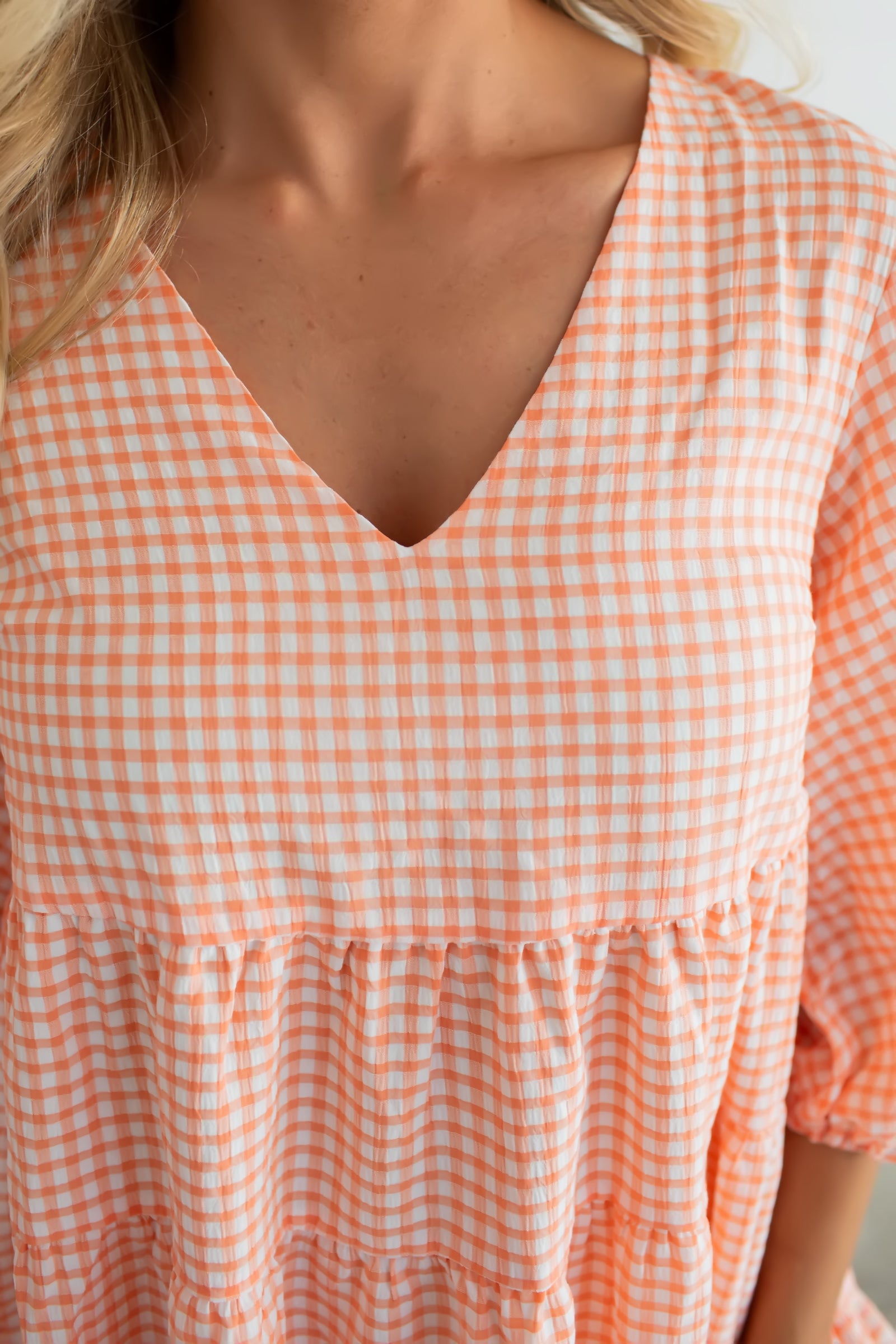 Sun-Kissed Gingham Tiered Mini Dress – Orange, Closet Candy, 6